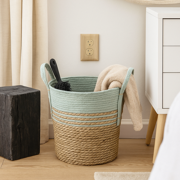 Two-Tone Seagrass & Cotton Storage Basket