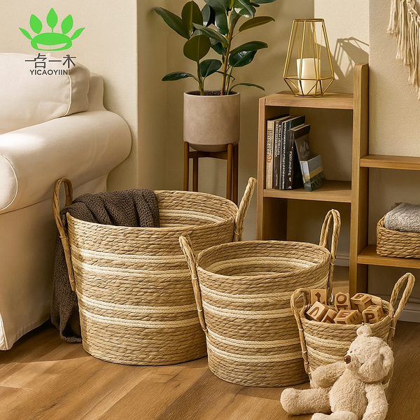 Striped Seagrass Storage Basket
