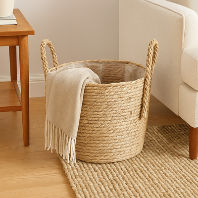 Two-Tone Seagrass & Cotton Storage Basket