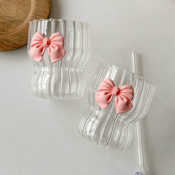 300ml Textured Glass Cup with 3D Bow