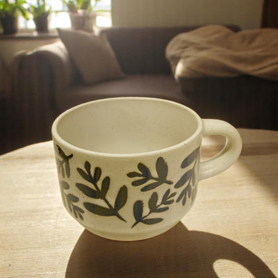Handcrafted Leaf Pattern Botanical Ceramic Mug - 300ml