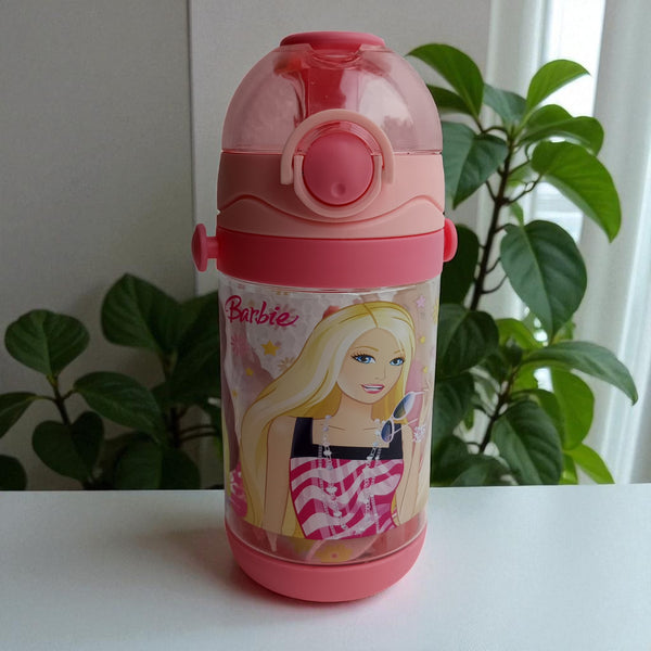 Barbie Kids Plastic Water Bottle with Pop-Up Lid (450ml)