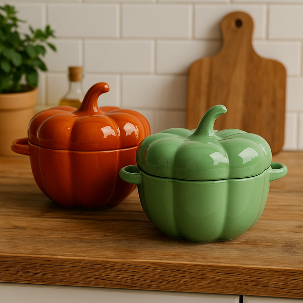 Pumpkin-Shaped Ceramic Serving Bowl with Lid (7inch)