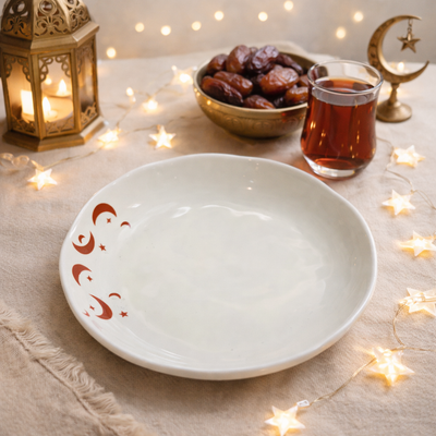 Ramadan Crescent Moon & Star Ceramic Plate (8 inch)