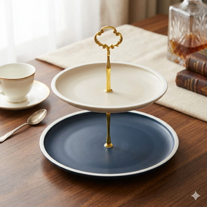 Elegant 2-Tier Serving Platter with Gold Handle