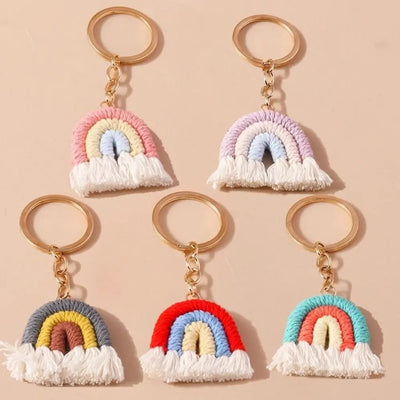 Handmade Rainbow Macrame Keychain with Tassel Fringe