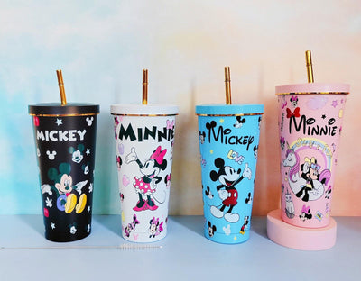 Mickey & Minnie Stainless Steel Tumblers with Straw (750ml)