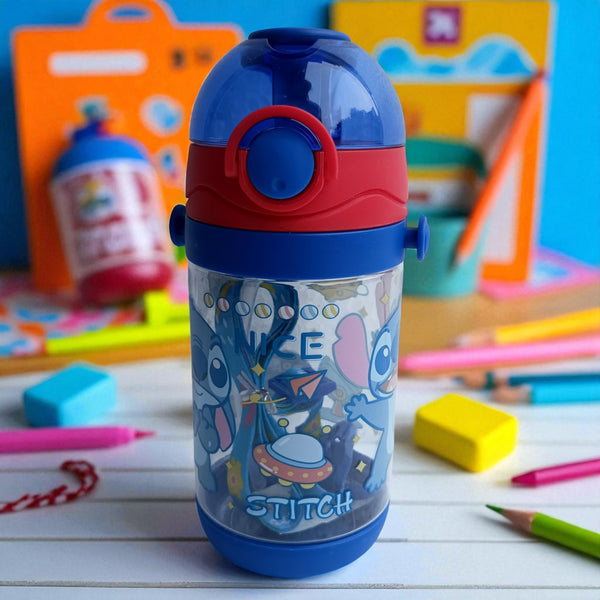 Stitch Kids Plastic Water Bottle with Pop-Up Lid (450ml)