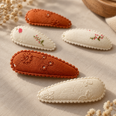 Embroidered Snap Hair Clip Set - Set of 6