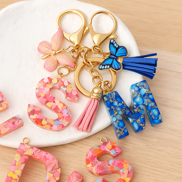 Resin Letter Keychain with Gold Accents