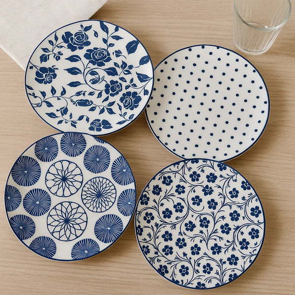 Blue & White Patterned Ceramic Plates (8inch)