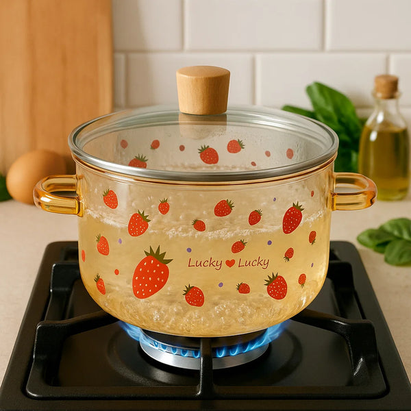 Classic Strawberry Transparent Glass Stew Pot