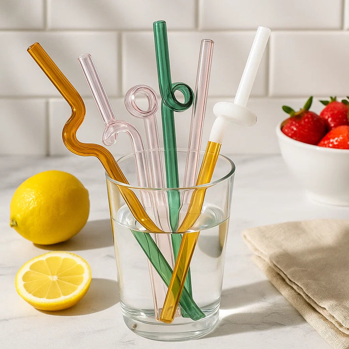 Inverted Straw Use Reusable Curved Glass Straws (Set of 2) – Izhar