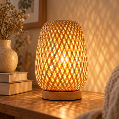 Woven Bamboo LED Table Lamp (USB Powered)