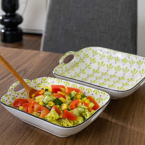 Green Patterned Ceramic Serving Dish (9 inches)