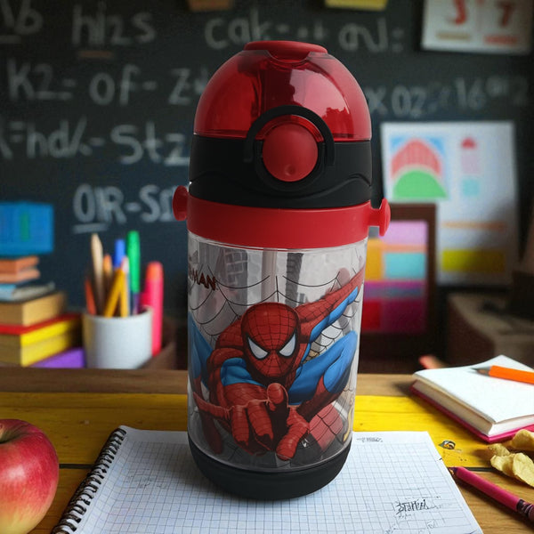 SpiderMan Swing Kids Plastic Water Bottle with Pop-Up Lid (450ml)