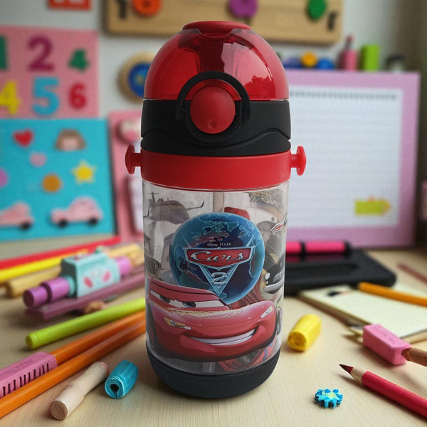 Cars Movie Kids Plastic Water Bottle with Pop-Up Lid (450ml)