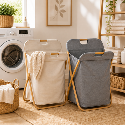 Basic Foldable Fabric Laundry Basket with Wooden Frame