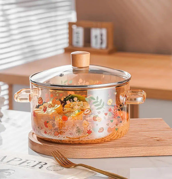 Classic Veggies Transparent Glass Stew Pot
