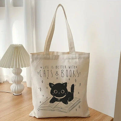 Cats & Books- Multipurpose Canvas Tote Bag