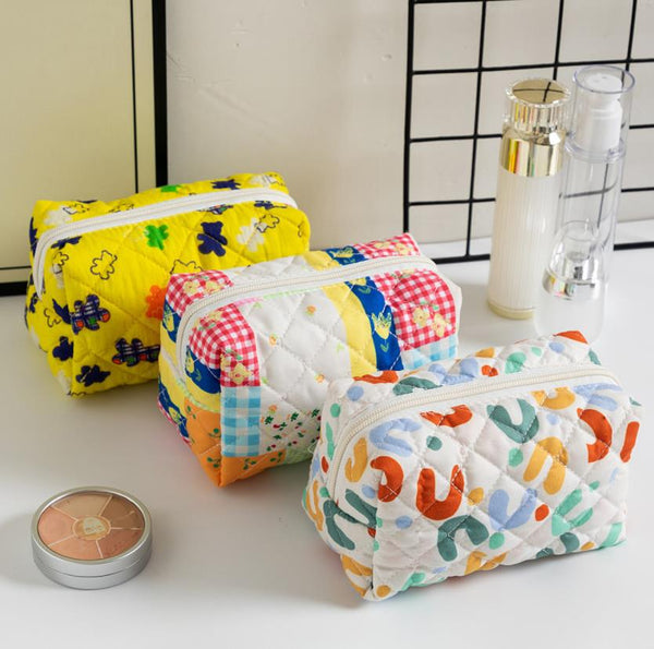 Abstract Quilted Cotton Makeup Bag