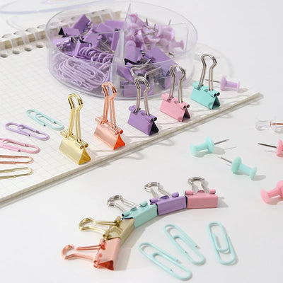 Pastel Desk Organizer Clip Set | Binder Clips, Paper Clips, Push Pins