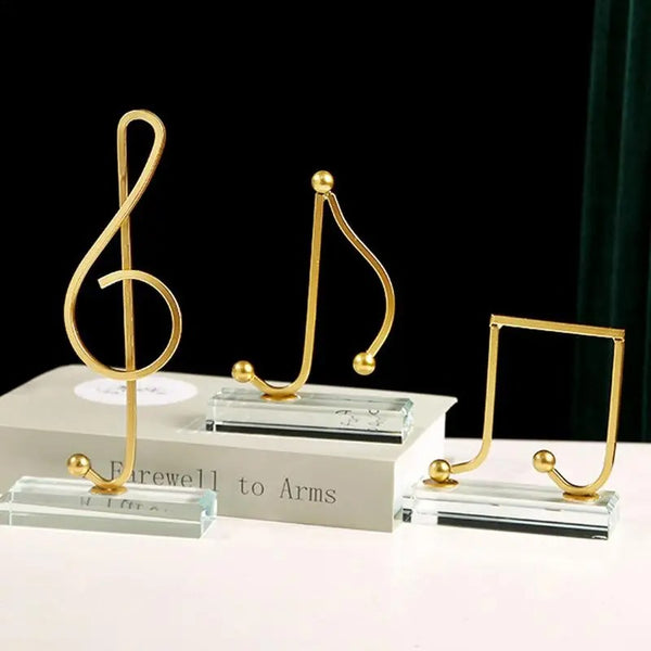 Golden Metal Music Note Figurines with Glass Base
