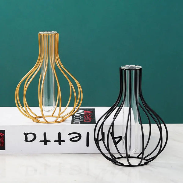 Bulb-Shaped Metal Cage Vase
