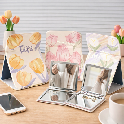 Foldable Tulip Print Vanity Mirror Stand