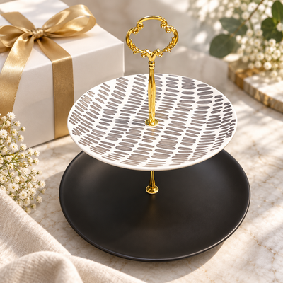 Monochrome Brushstroke 2-Tier Serving Tray (10 inch)