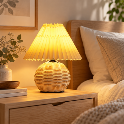 Rattan Ball Pleated Shade LED Table Lamp (USB Powered)