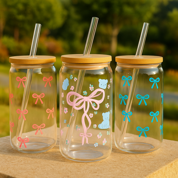 Bow Print Glass Tumbler (450ml)