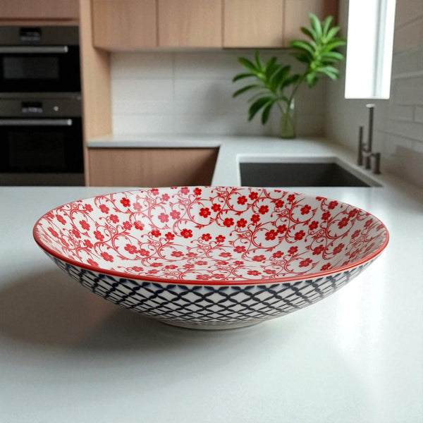 Intricate Red Ceramic Serving Bowl (10inch)