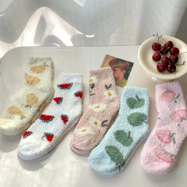 Fuzzy Fruit Patterned Winter Socks