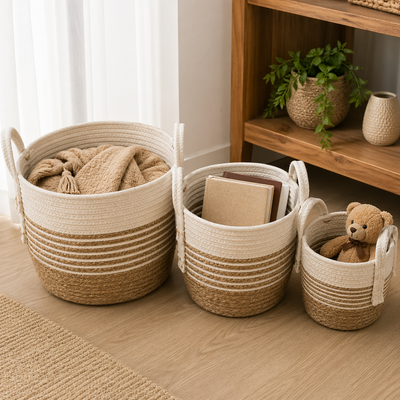 White & Natural Organizer Basket